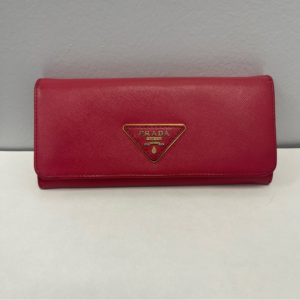 Prada Red Saffiano Leather Flap Continental Wallet - Preowned